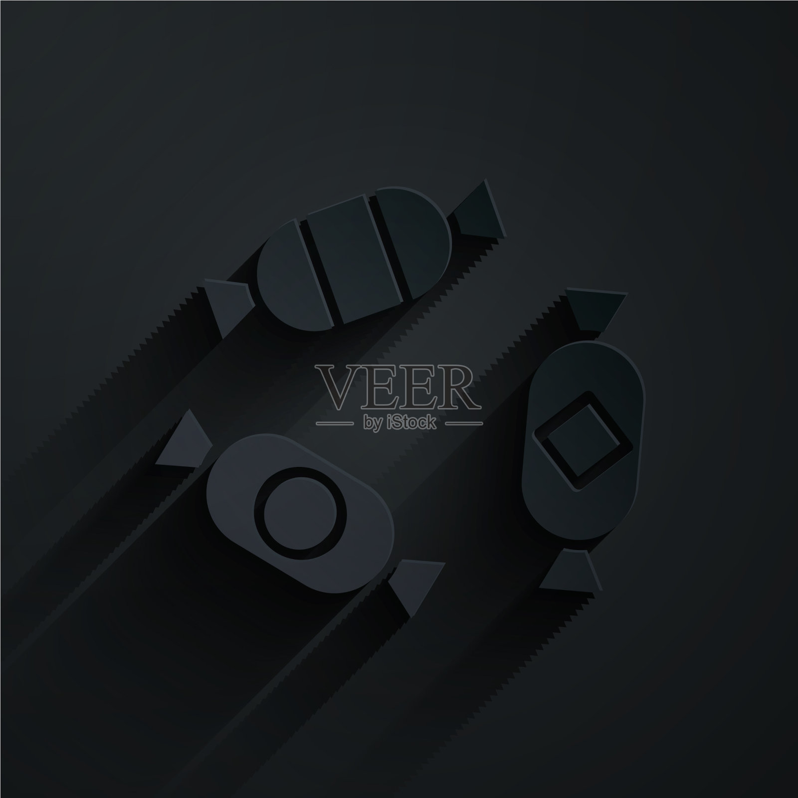 剪纸糖果图标孤立在黑色背景插画图片素材