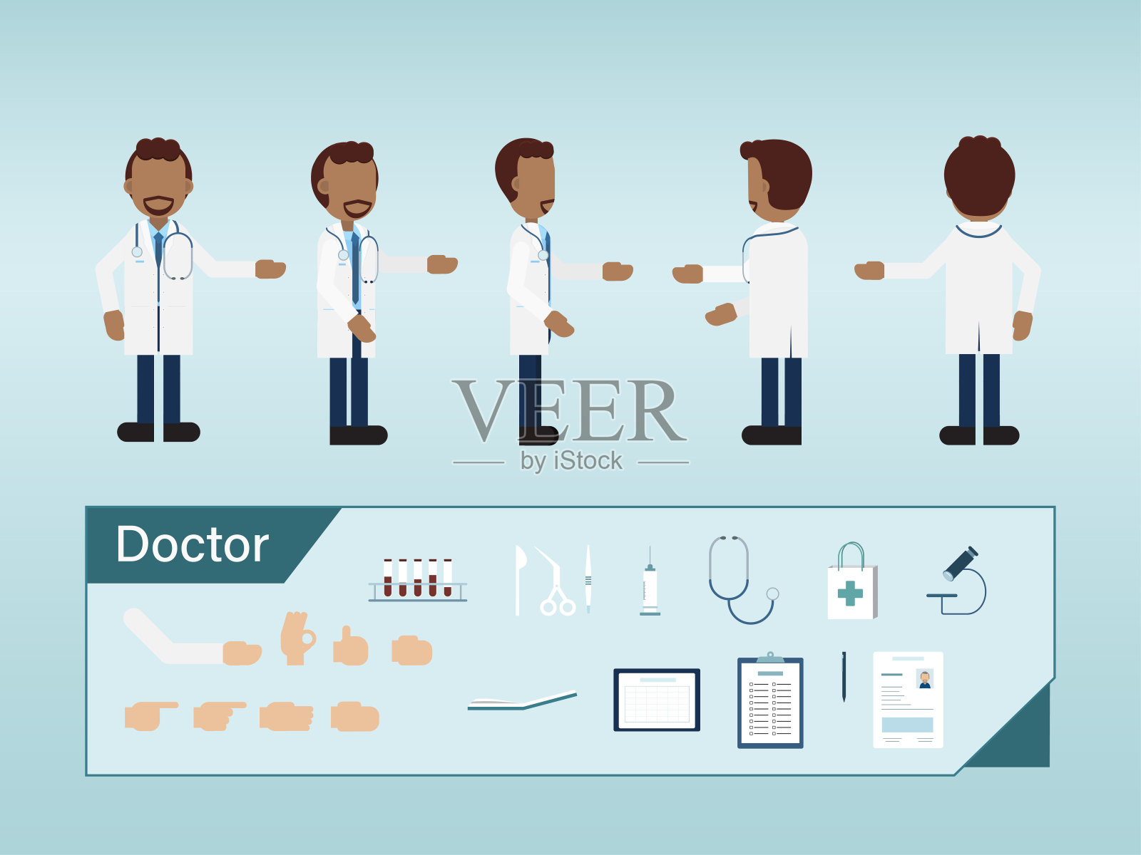 一组非裔美国医生插画图片素材