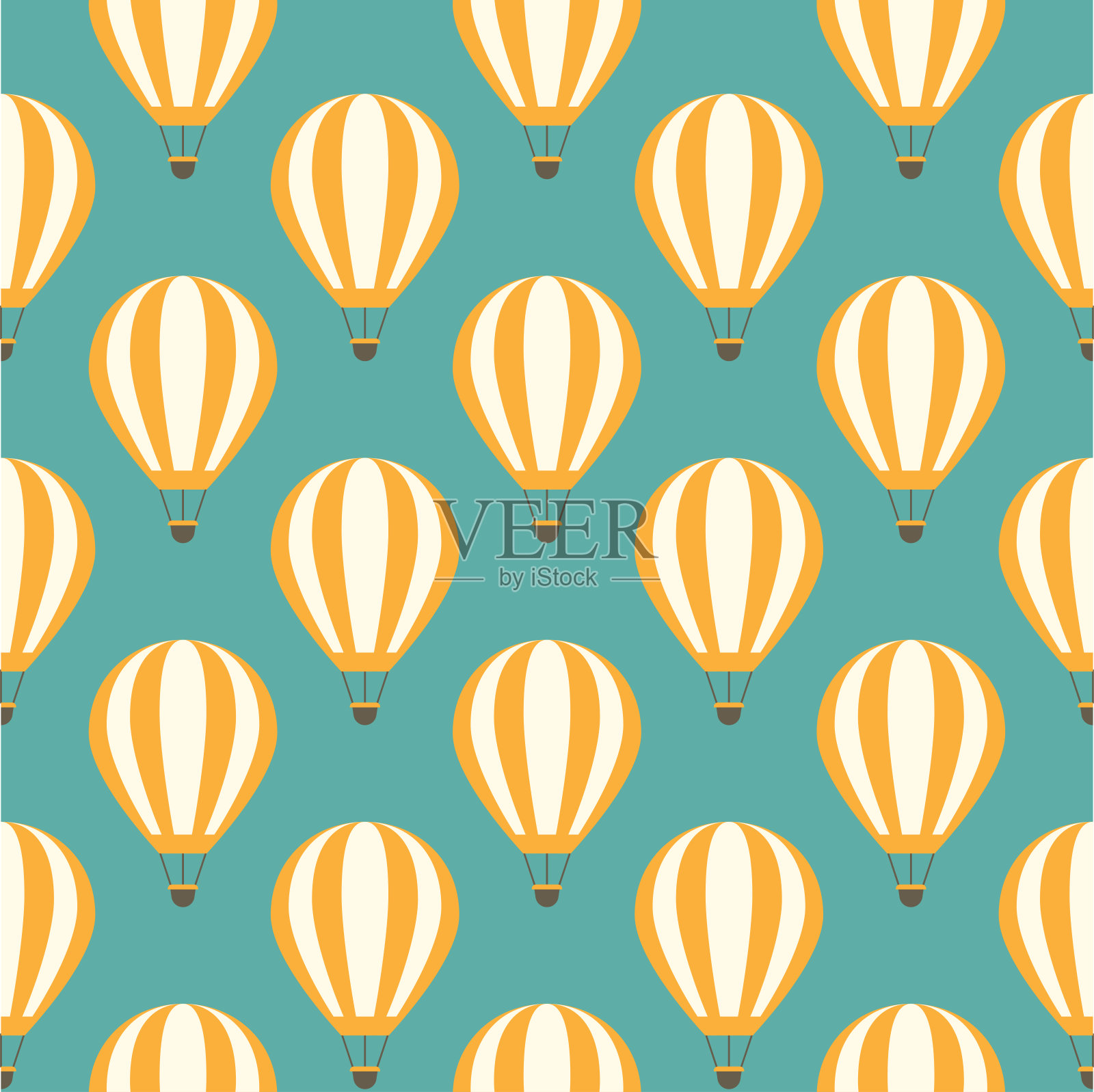 热气球在蓝天中飞翔。平面卡通矢量插图。插画图片素材