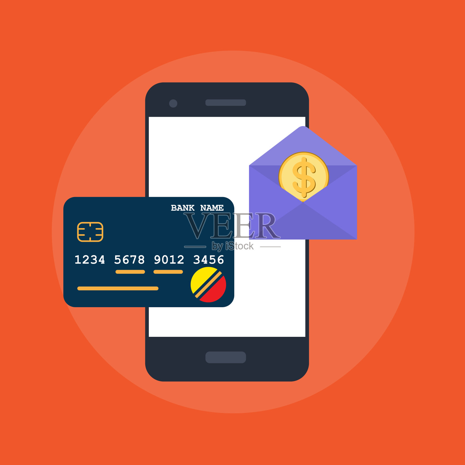 通过手机无线电子钱包支付信用卡，通过手机购物和联网卡插画图片素材