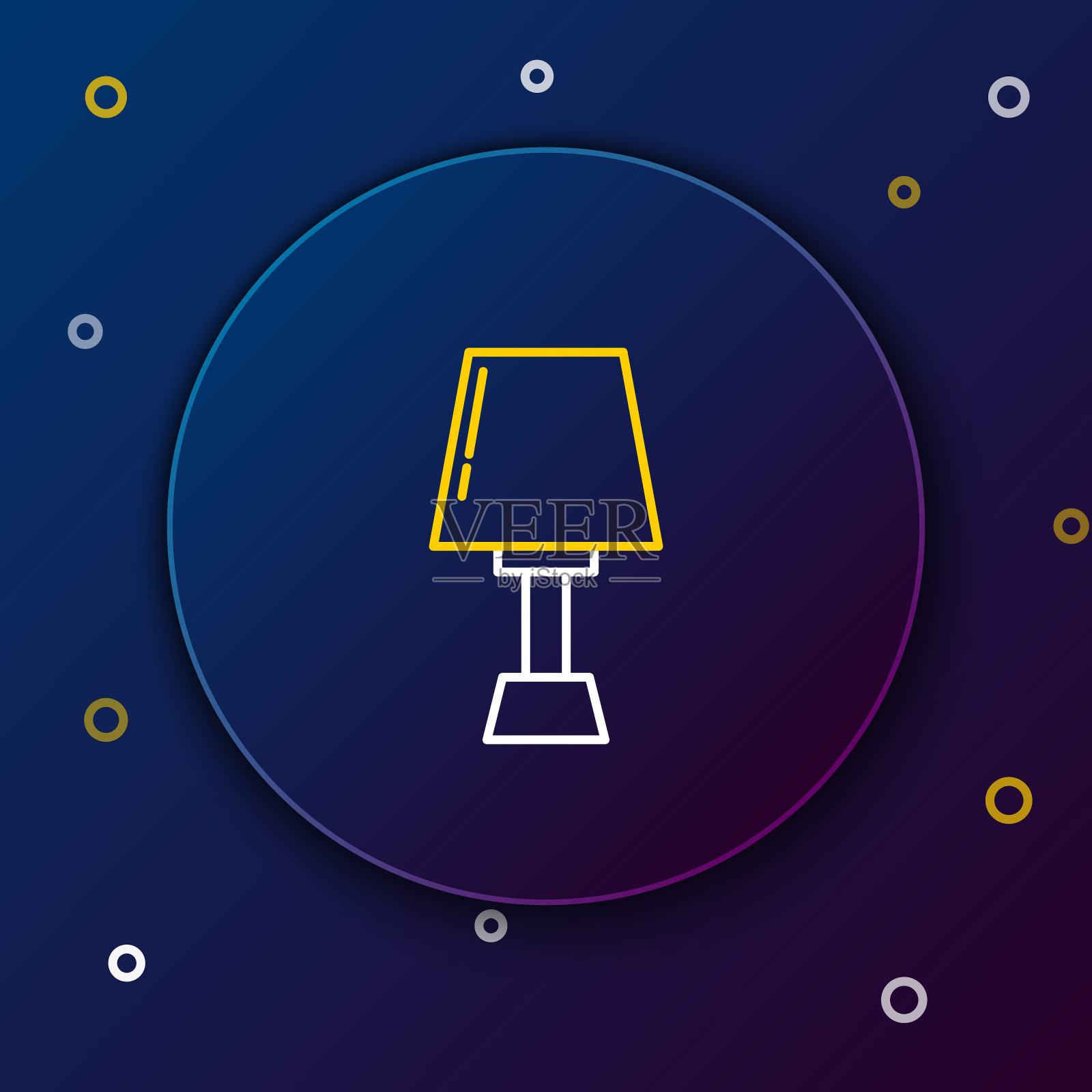 白色和黄色线台灯图标隔离在深蓝色背景上。彩色轮廓概念。矢量图插画图片素材