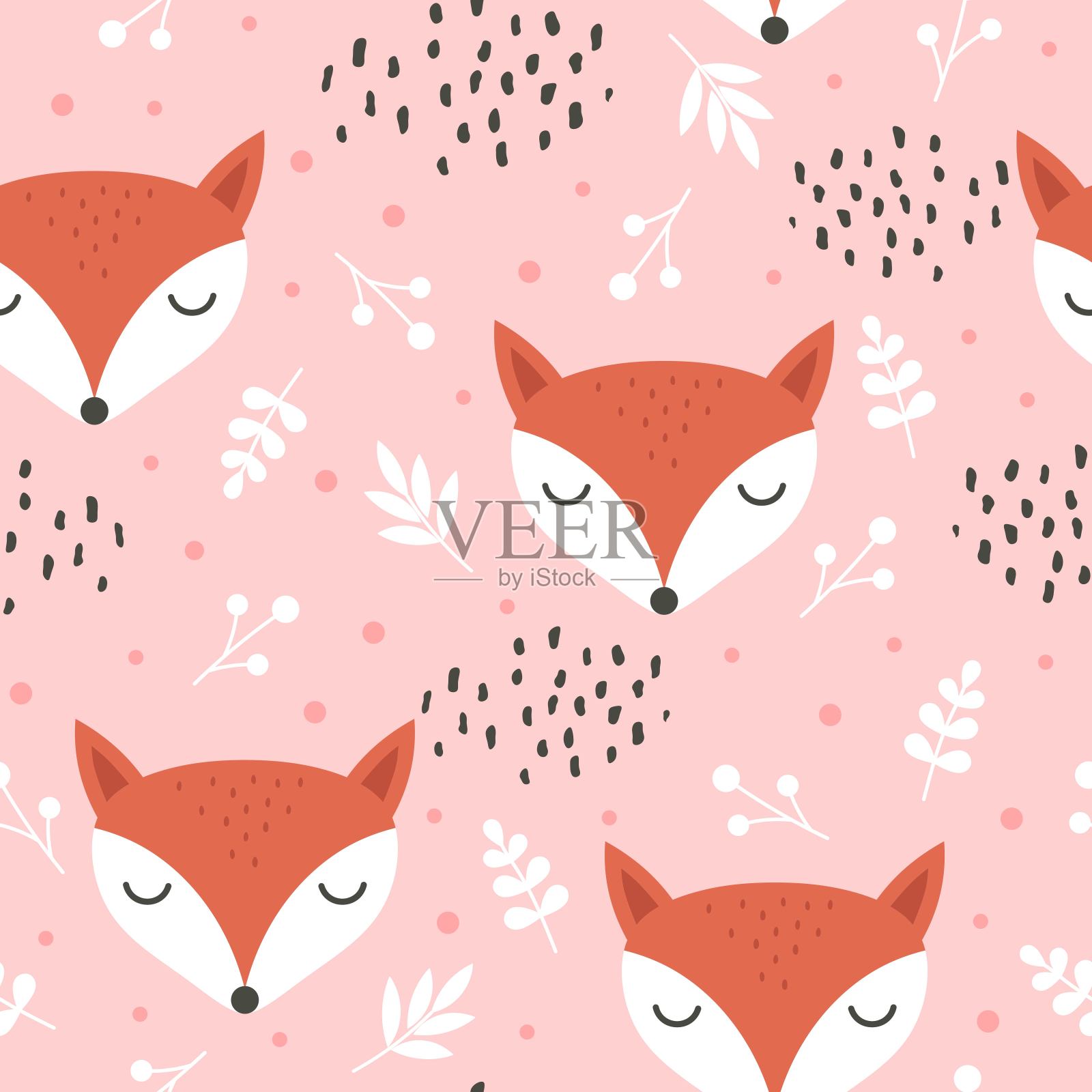 可爱狐狸无缝花纹插画图片素材