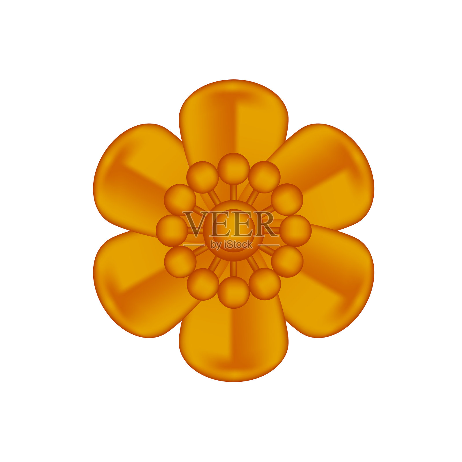 单花铜花华丽孤立在白色背景上，豪华花瓣铜花简单，铜花物体金属雕塑，豪华铜花插图，剪贴艺术花豪华插画图片素材