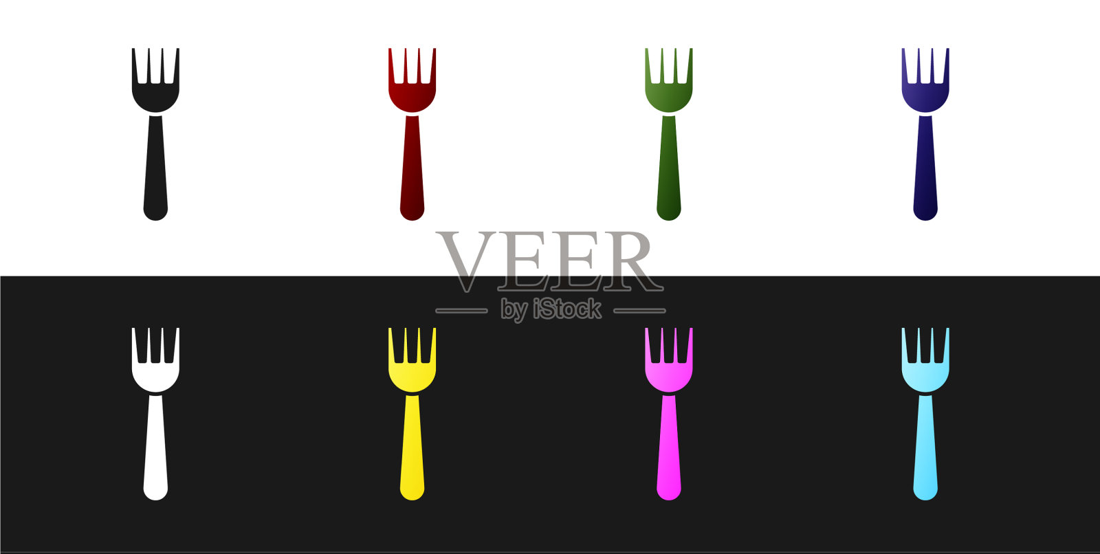 设置一次性塑料叉图标隔离在黑色插画图片素材