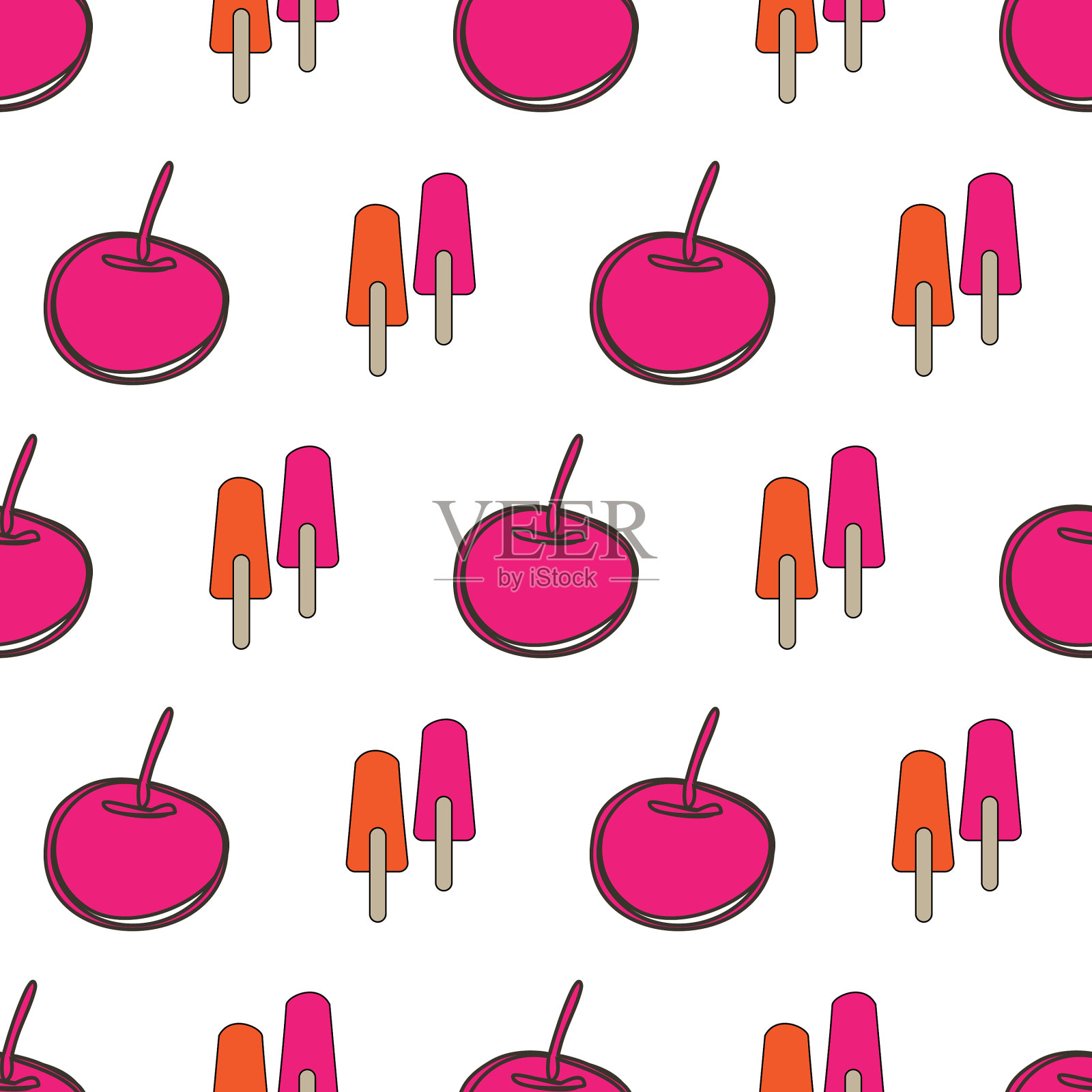 樱桃冰棒-甜蜜的梦无缝重复插画图片素材