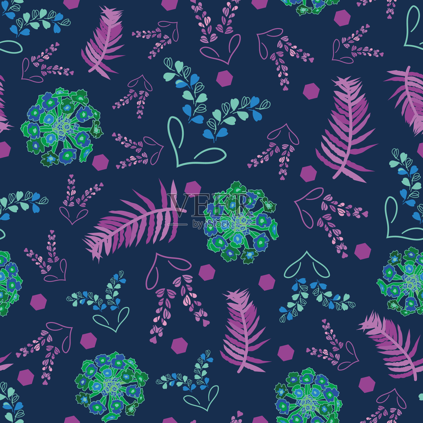 薰衣草的夜花在盛开的无缝重复插画图片素材