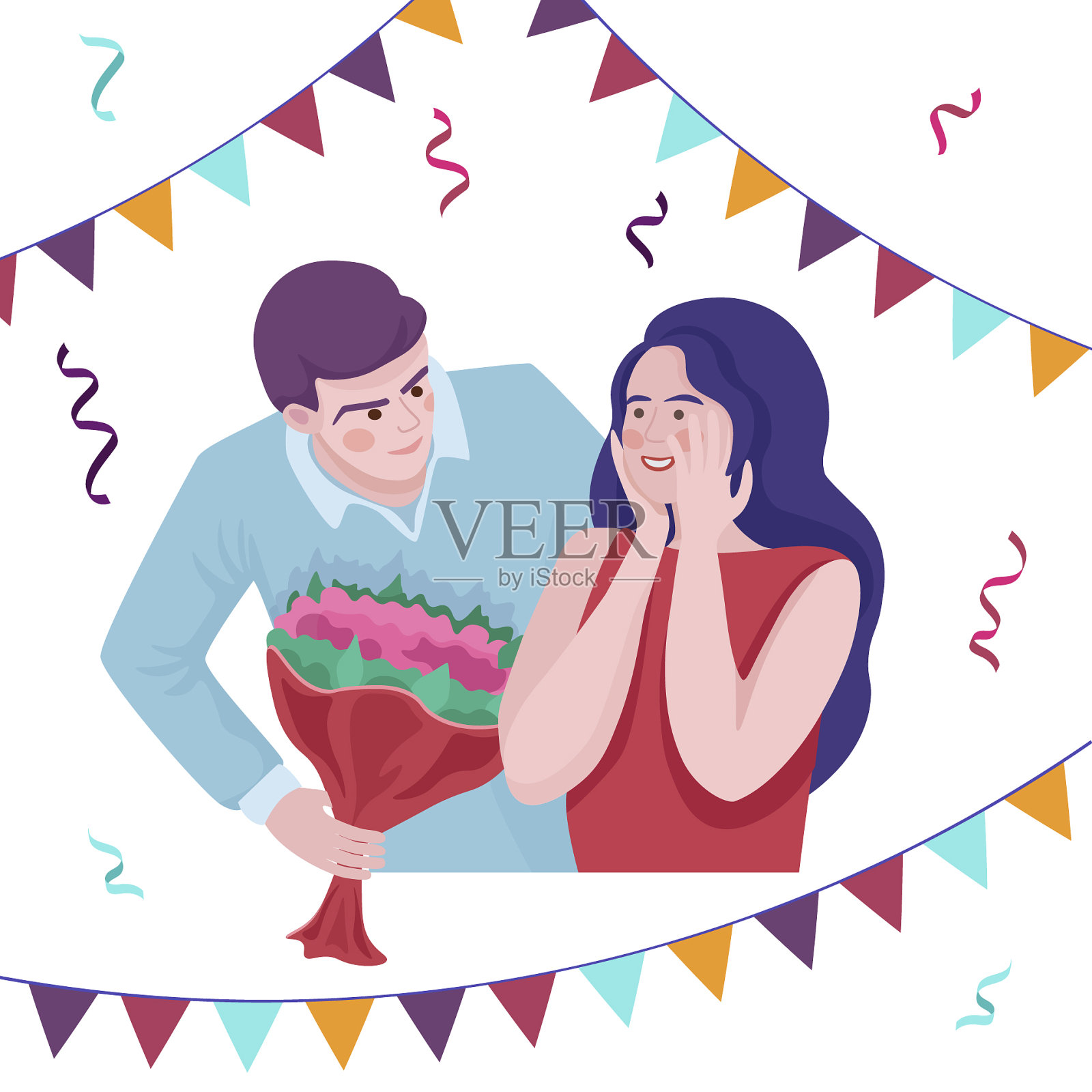 情人节快乐或生日贺卡的概念设计元素图片