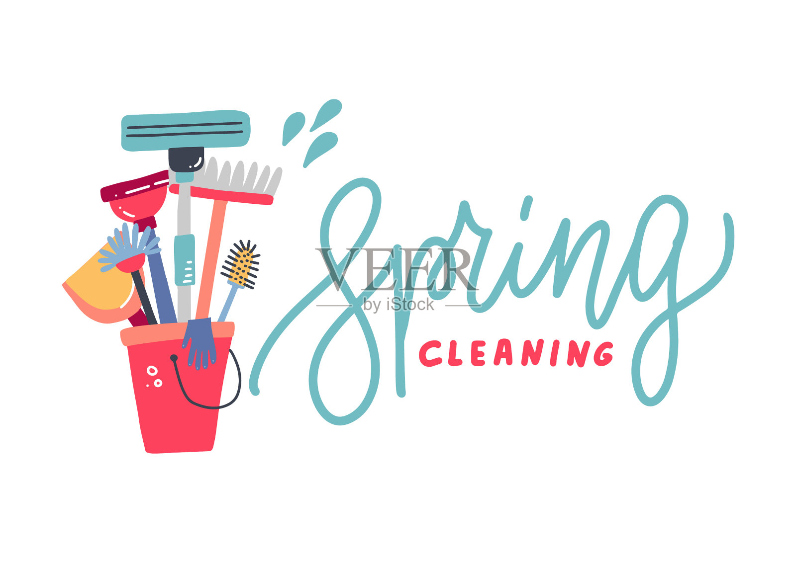 组合不同的清洁工具插画图片素材