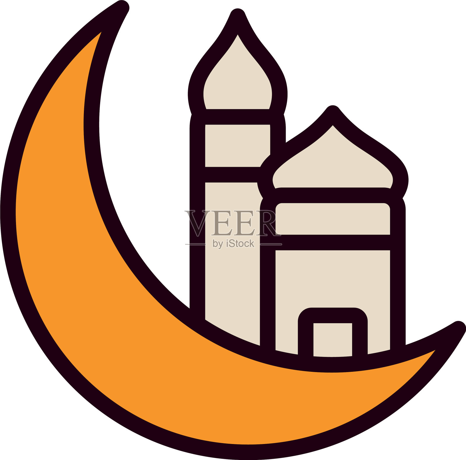 斋月清真寺和月亮线和填充风格的图标插画图片素材