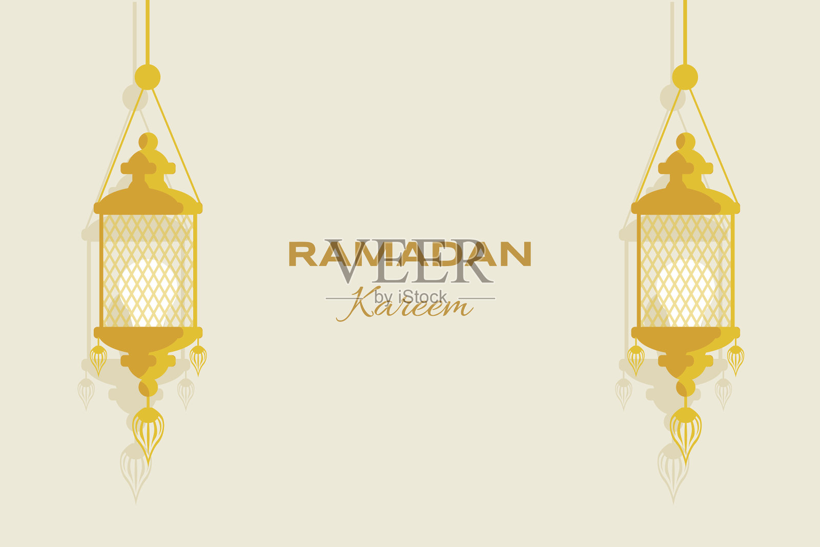 斋月卡里姆平贺卡模板穆斯林插画图片素材