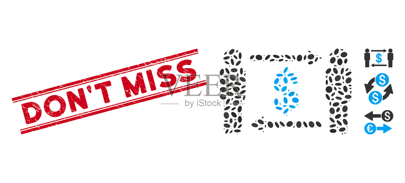 Grunge不要错过线邮票和马赛克的人图标素材