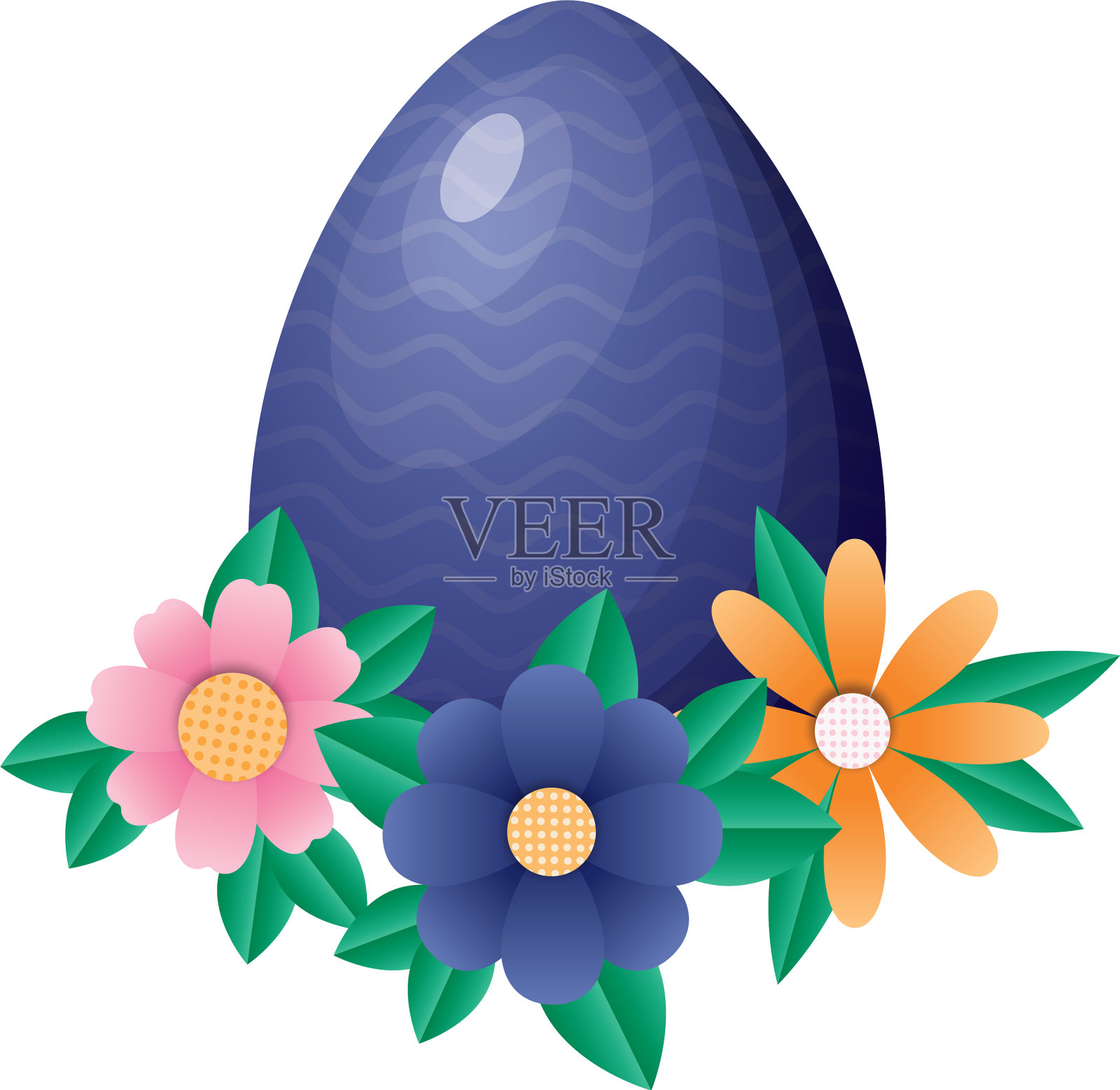 带着花和叶的复活节彩蛋快乐插画图片素材