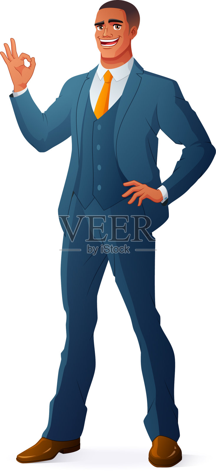 非洲黑人商人举着ok的手势插画图片素材