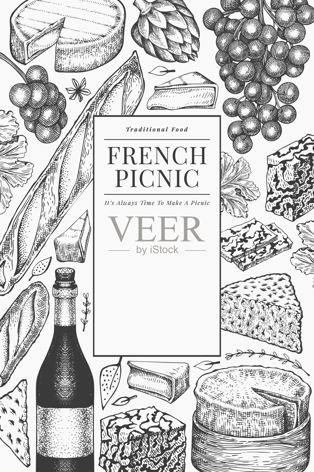 法式美食设计模板手绘野餐插画图片素材