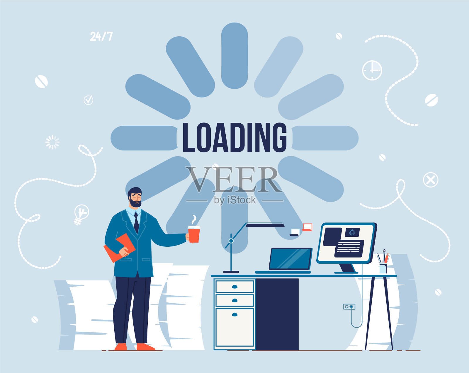 生产力加载过程和咖啡休息插画图片素材