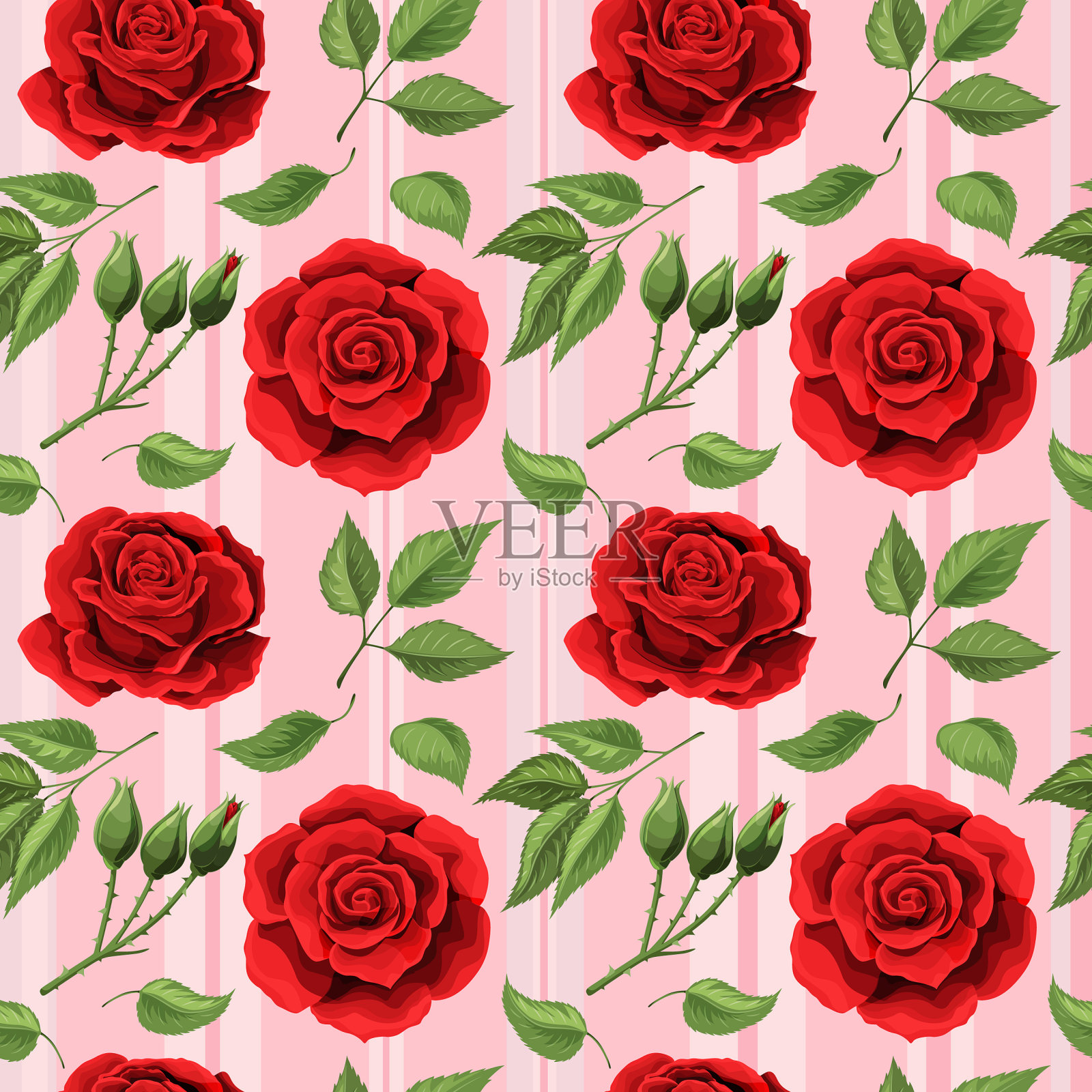 红玫瑰花束铺叶无痕插画图片素材