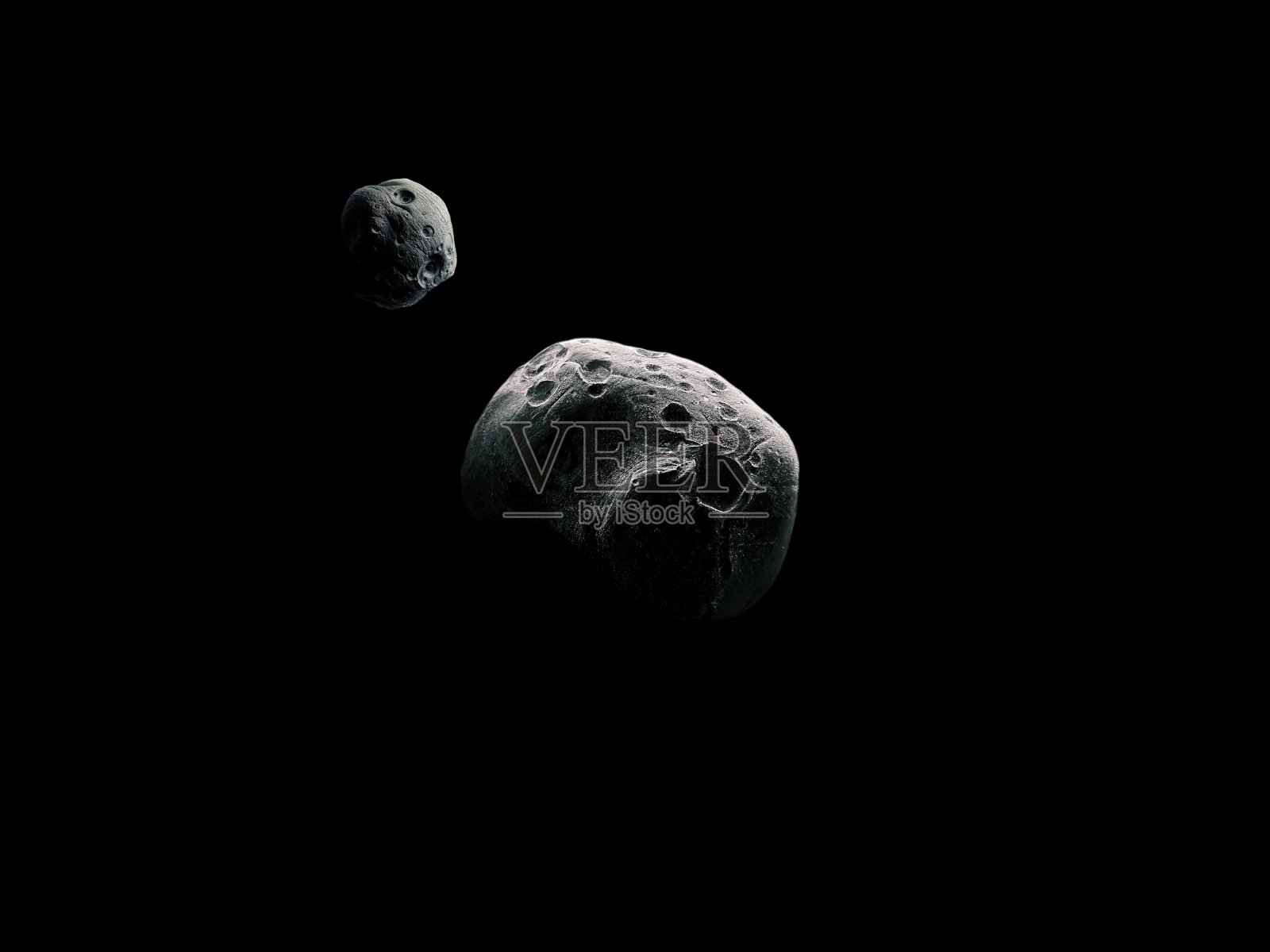 小行星与卫星在深空照片摄影图片