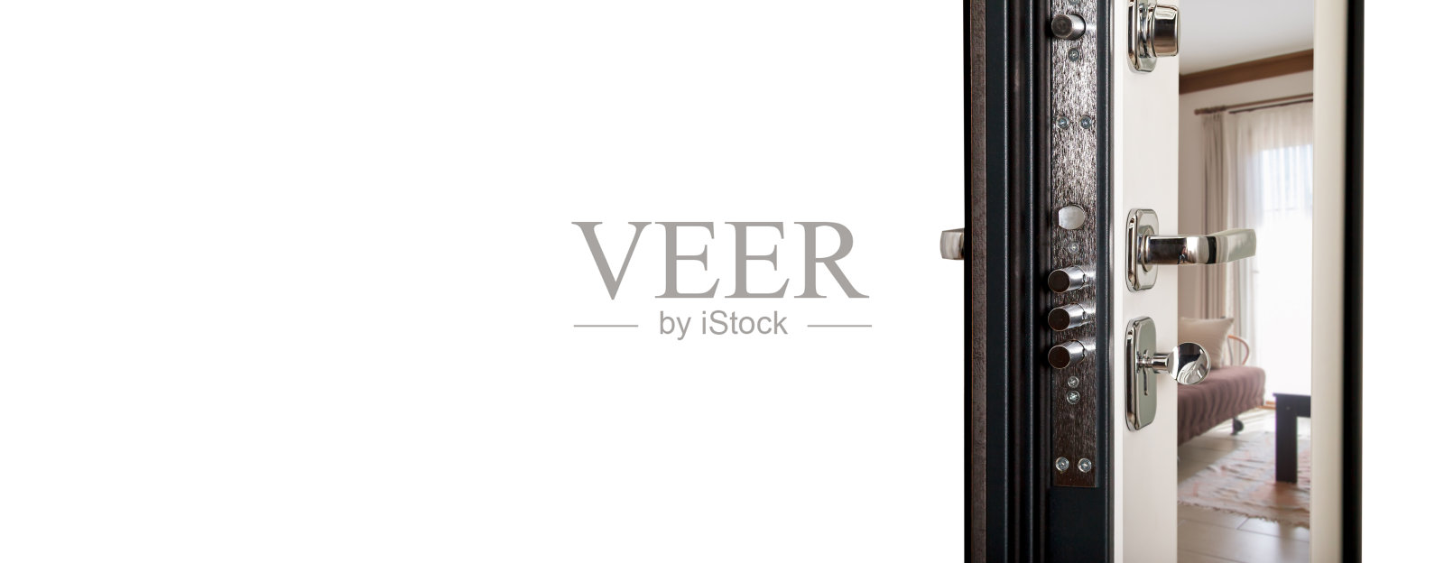 打开前门，白色背景隔离照片摄影图片