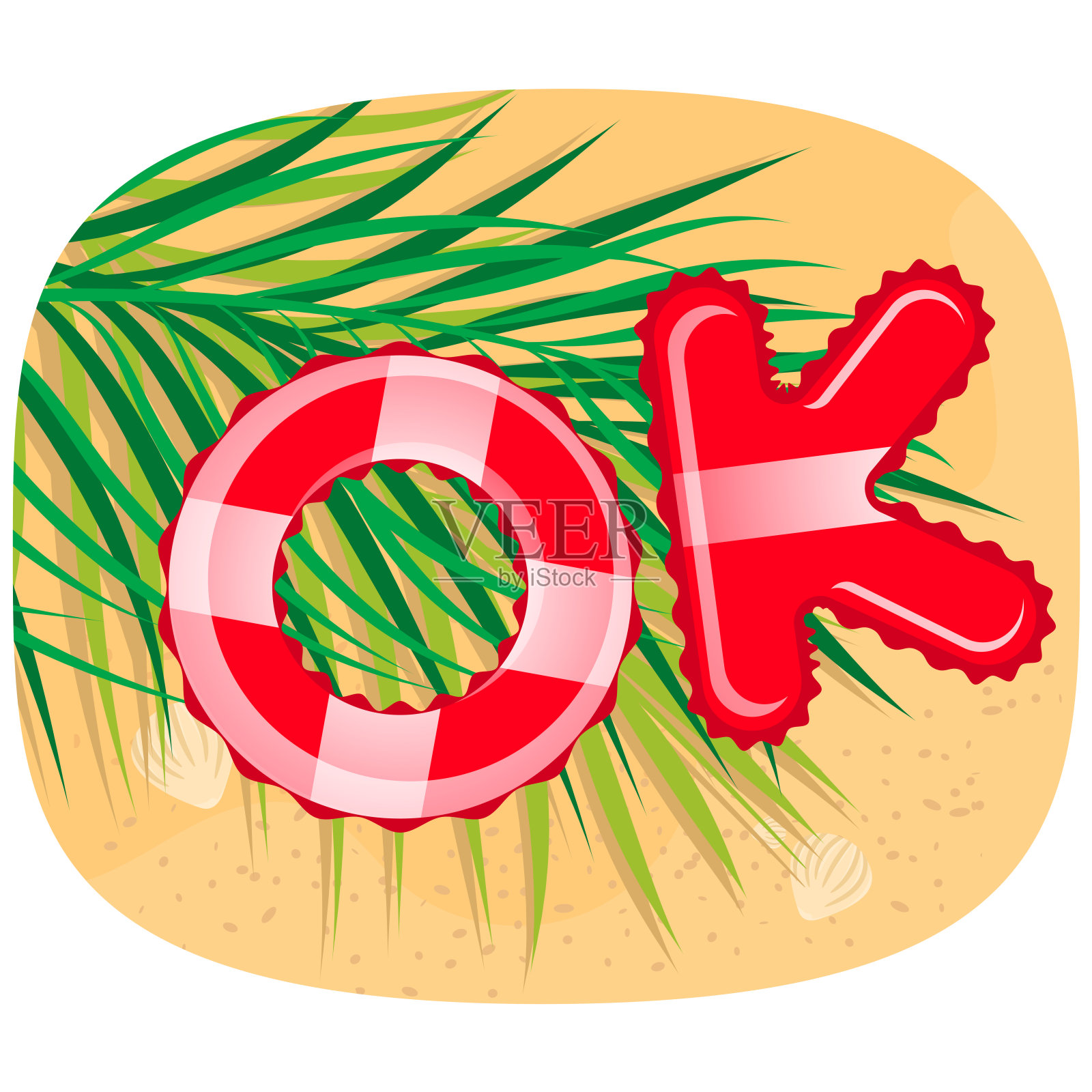 好的，在沙滩上游泳圈插画图片素材