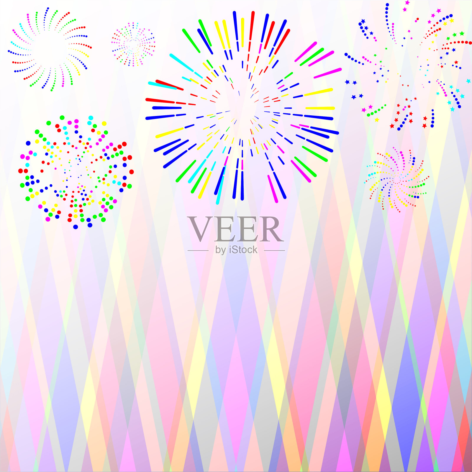 烟花五彩缤纷，形状各异插画图片素材