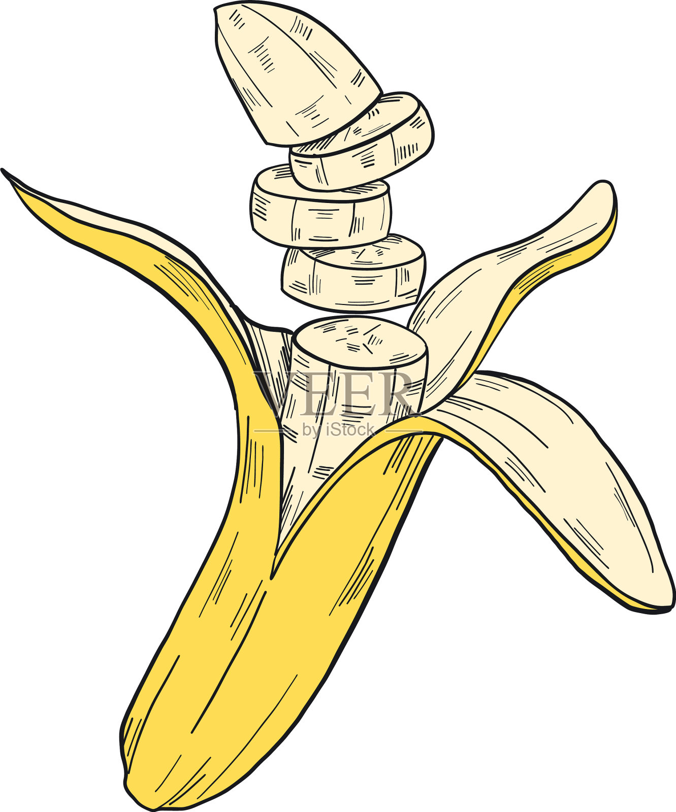 香蕉切块剥皮插画图片素材