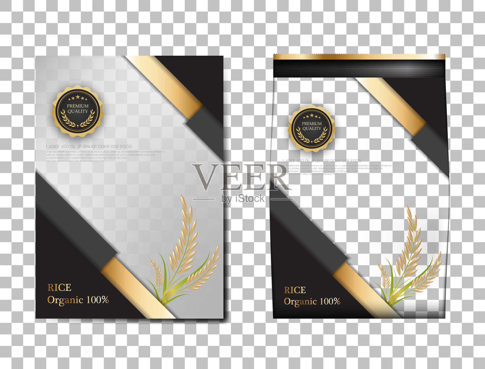 大米包装泰国食品产品，黑金横幅和海报模板设计大米。设计模板素材