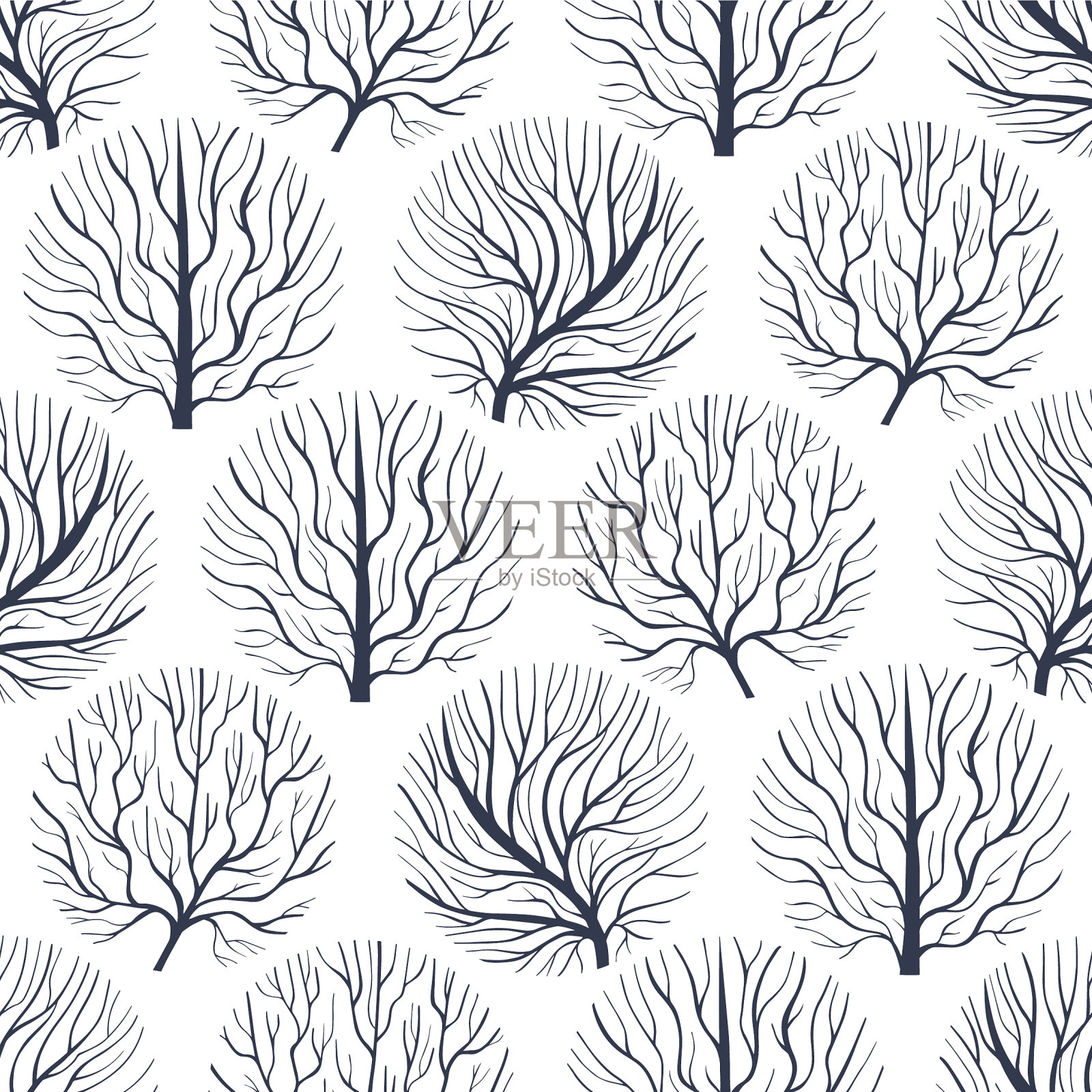 手绘树无缝图案-02插画图片素材
