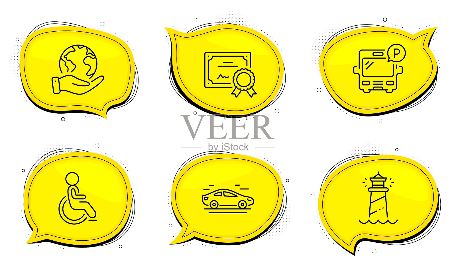 公共汽车停车禁用和汽车图标设置图标素材