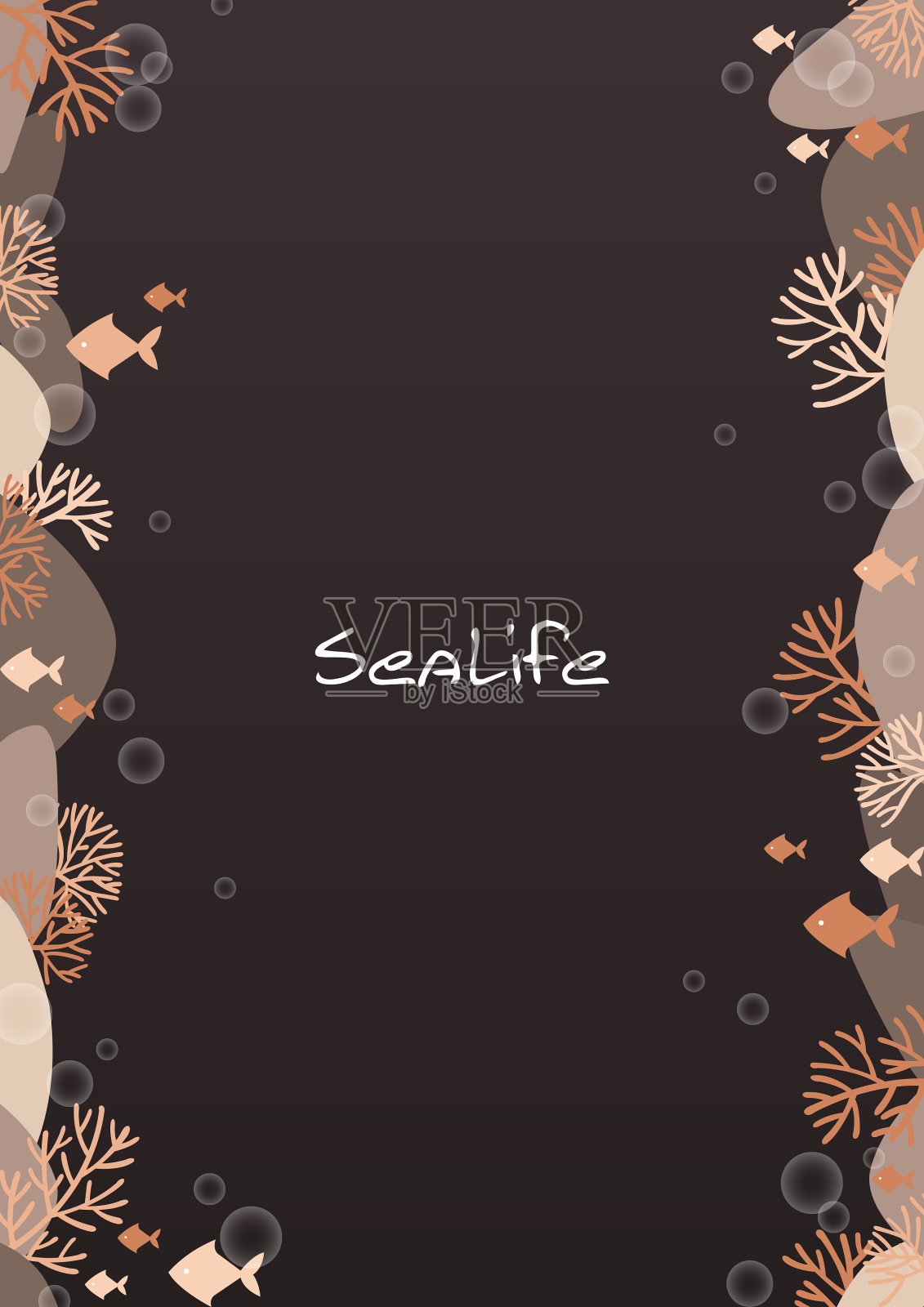 橙色的珊瑚和海里的鱼在夜晚的框架矢量装饰夏秋季节。插画图片素材