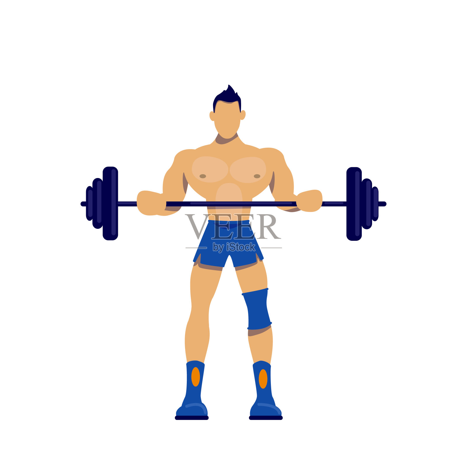 运动员用杠铃平色向量无脸性格插画图片素材