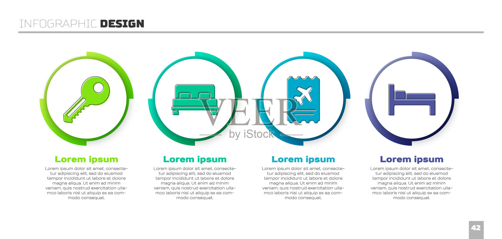 设置钥匙，大床，机票和床。业务信息模板。向量设计模板素材