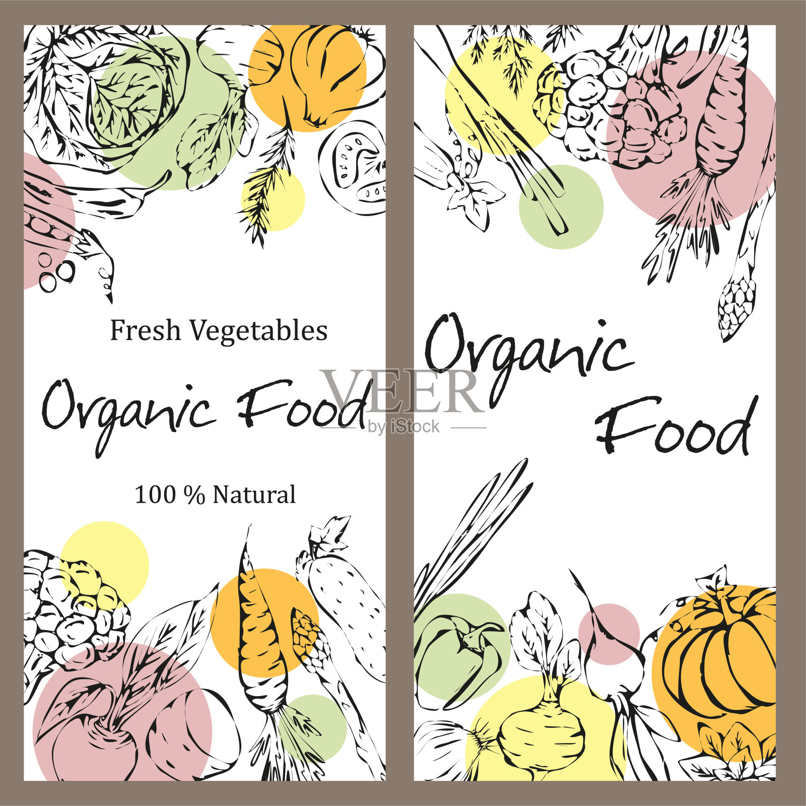 浅色背景上的新鲜蔬菜和香草插画图片素材