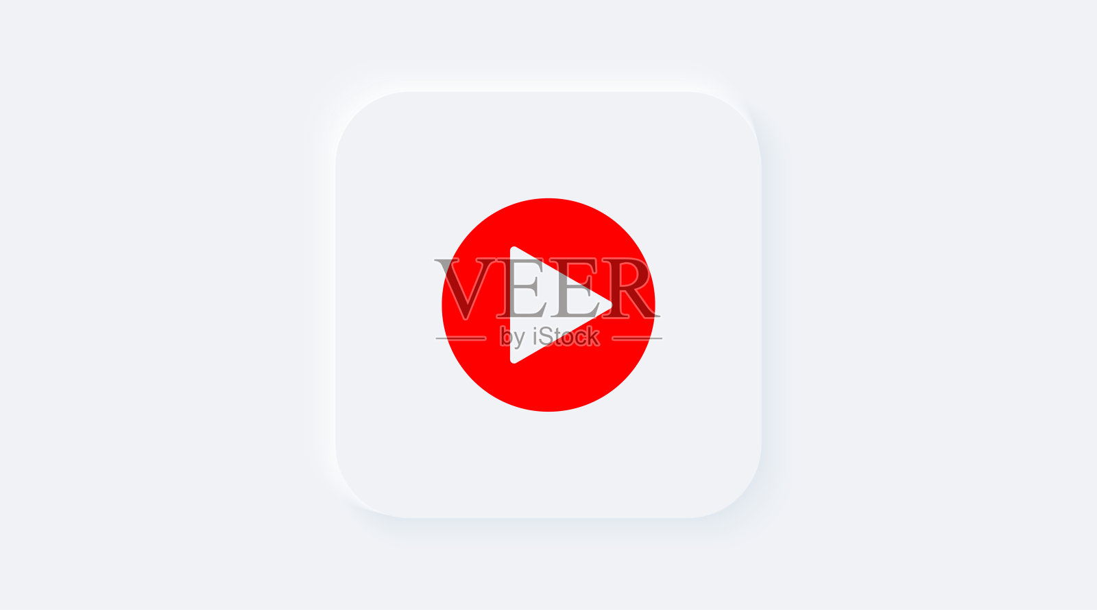 红流播放图标。亮白色渐变按钮。网络符号广播，以网络流为背景。Neumorphic效应流媒体图标图标素材