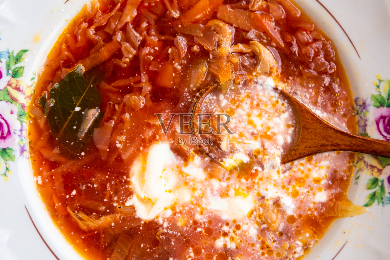 俄罗斯酸奶油罗宋汤，乌克兰酸奶油罗宋汤，食物背景照片摄影图片