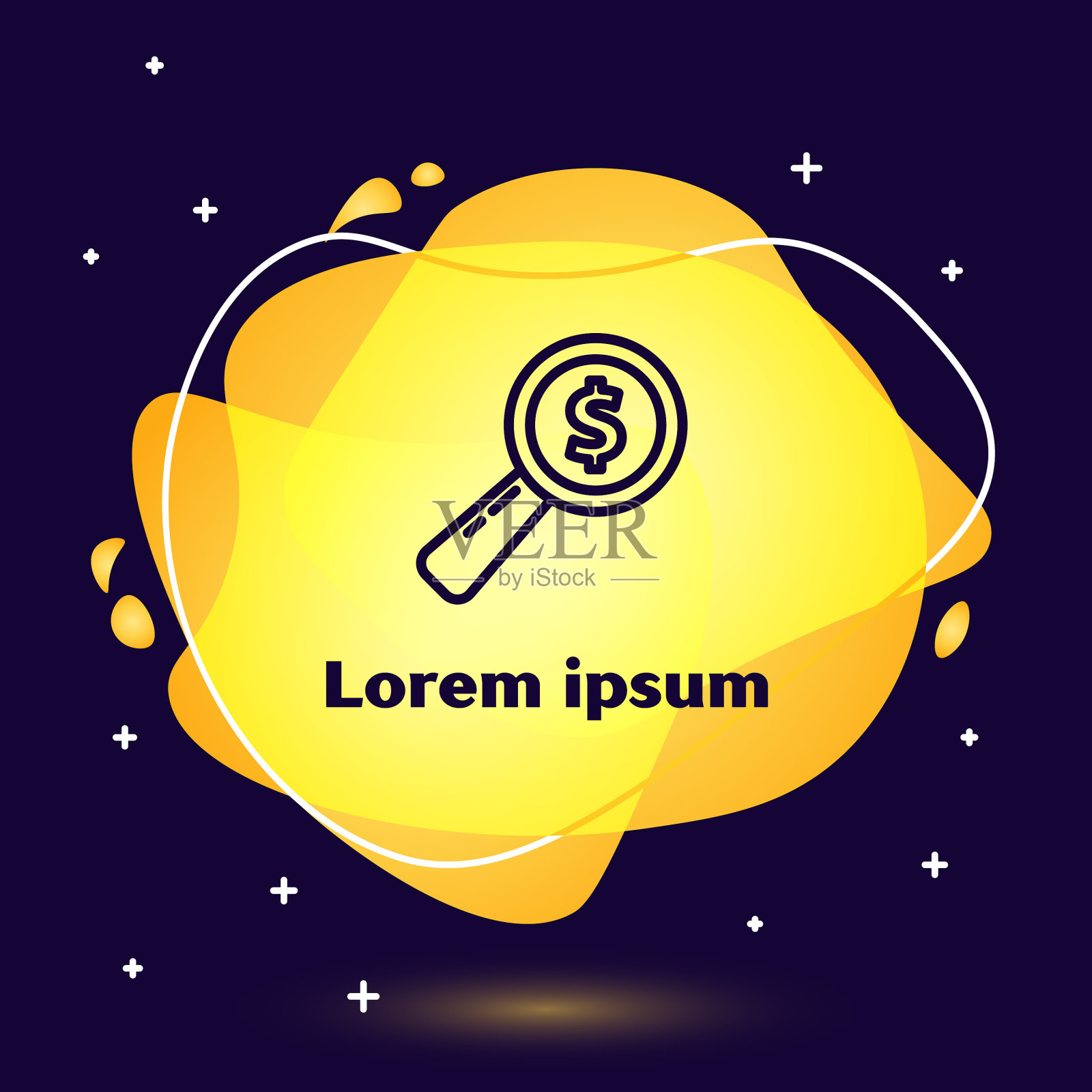 黑线放大镜和美元图标插画图片素材