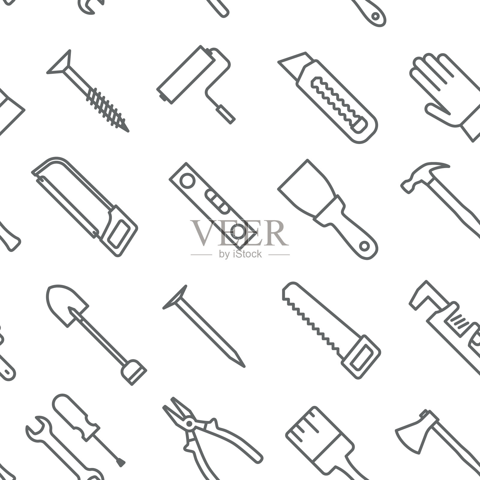 无缝施工工具图案灰上白插画图片素材
