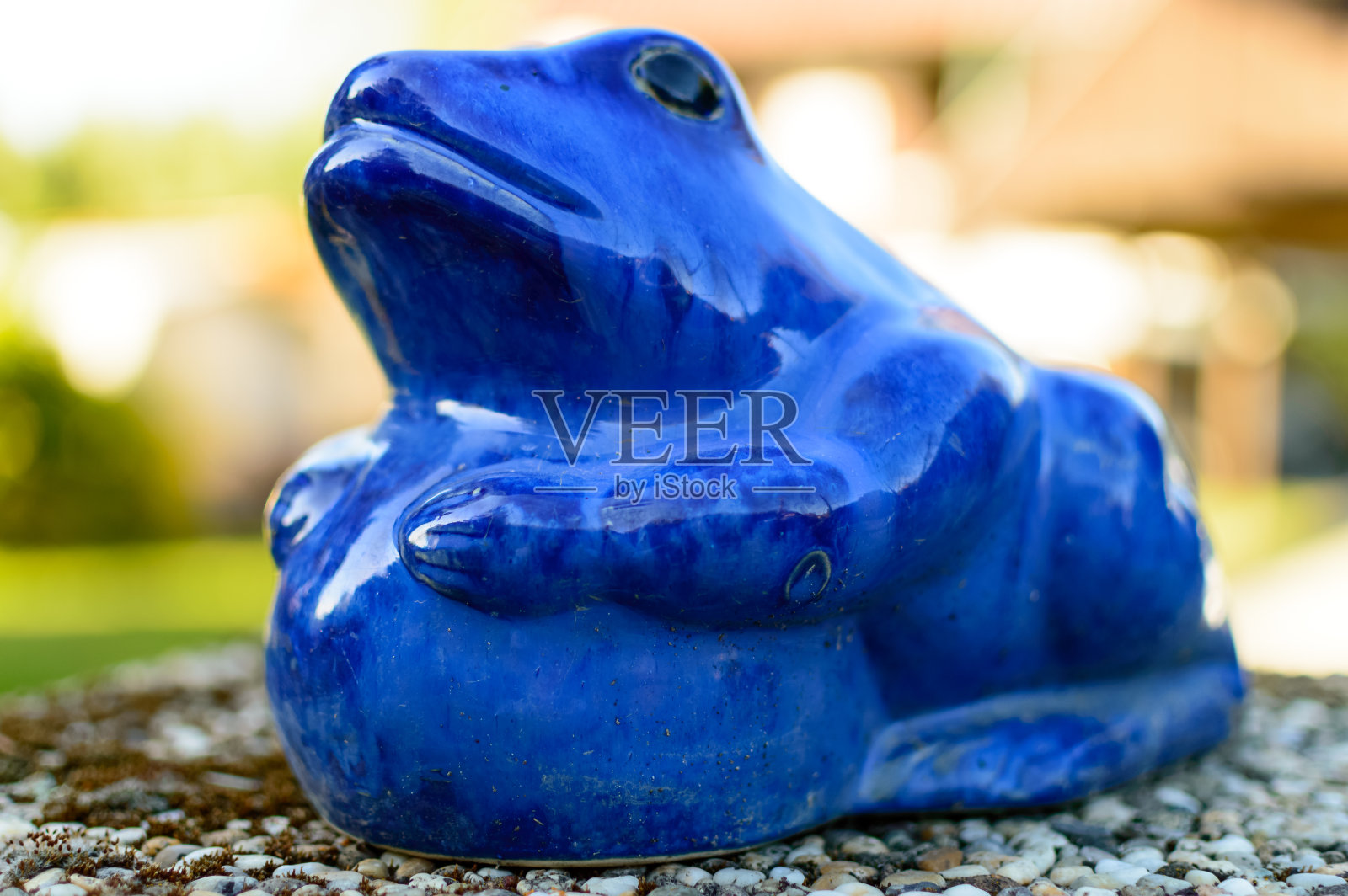 蓝色的陶器青蛙照片摄影图片
