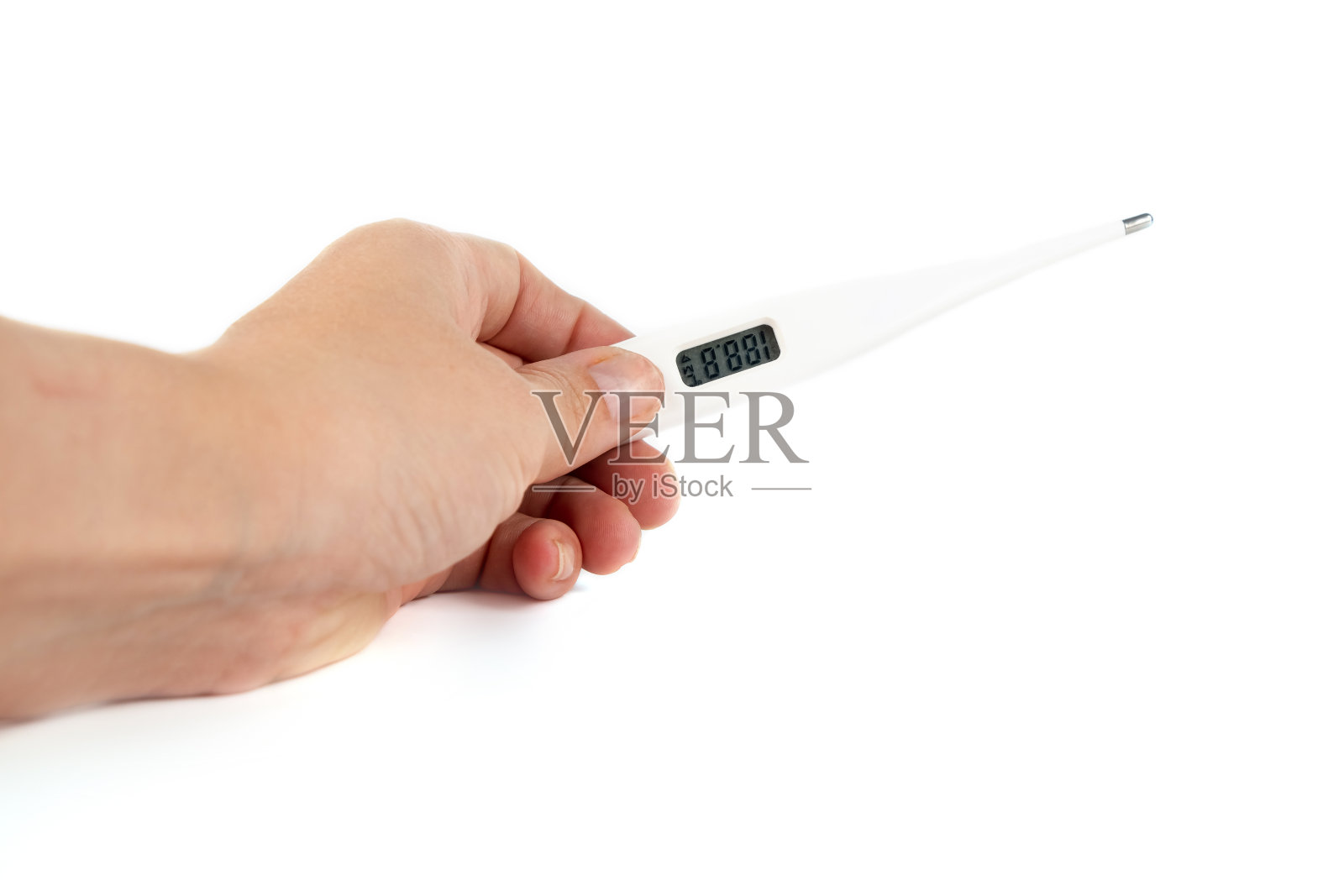 医用数字温度计孤立在白色背景上。治疗病人的概念。测量温度，疾病。病毒。照片摄影图片