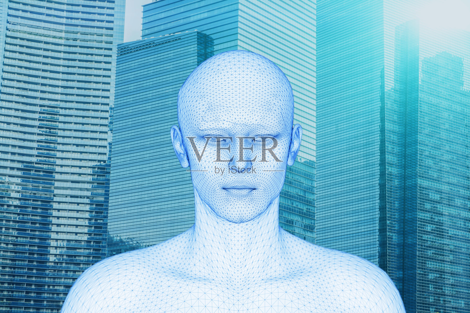 通过生物特征面部识别扫描系统的概念三维渲染来识别人照片摄影图片