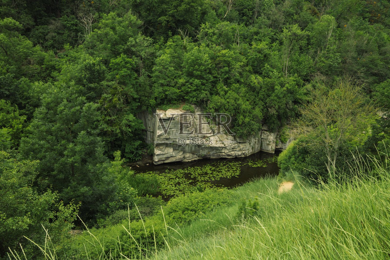 空中景观自然摄影俯视图对岩石在绿林枝叶风景环境空间荒野地区照片摄影图片