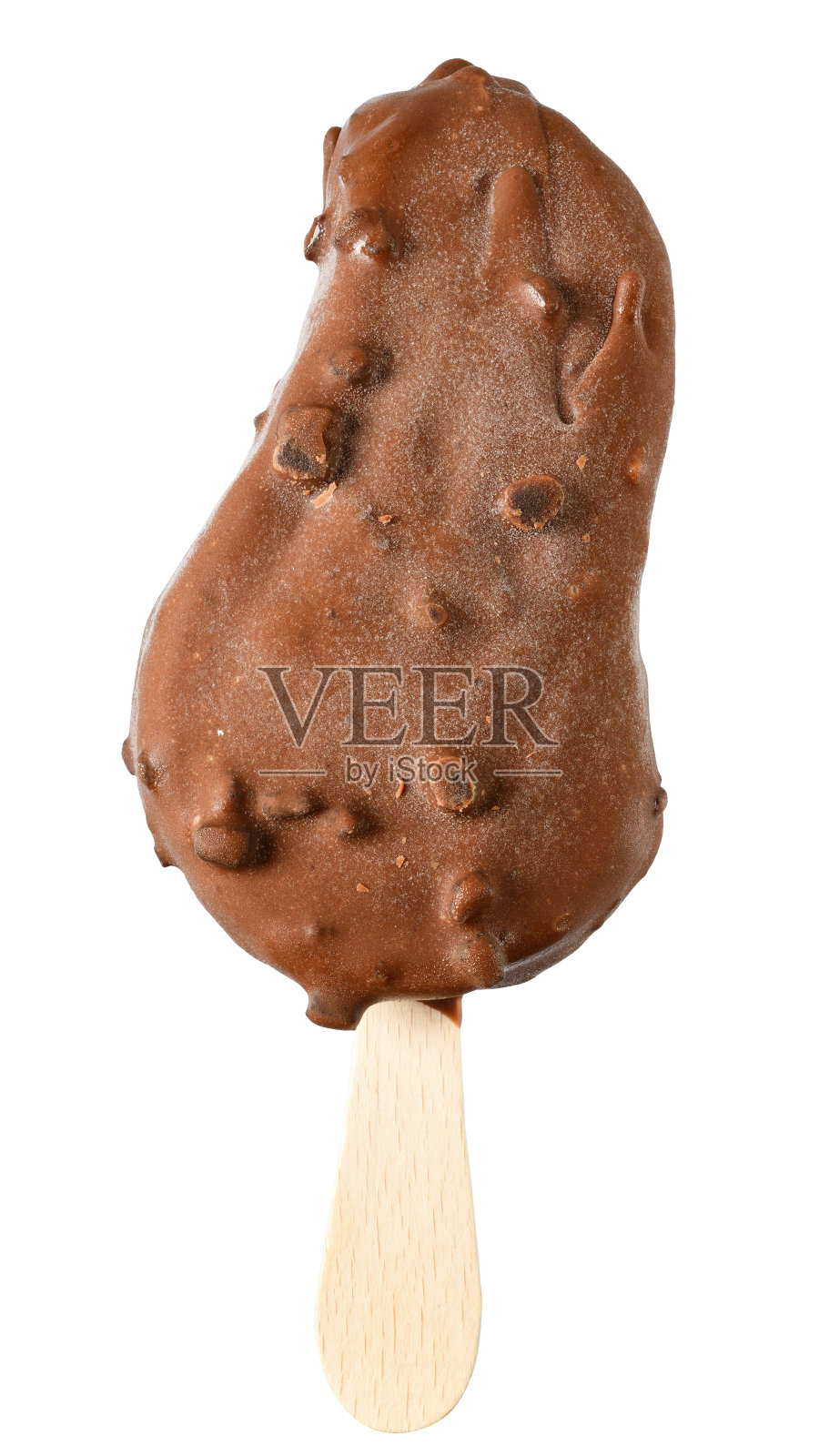 一根裹着巧克力的棒子上的冰淇淋照片摄影图片