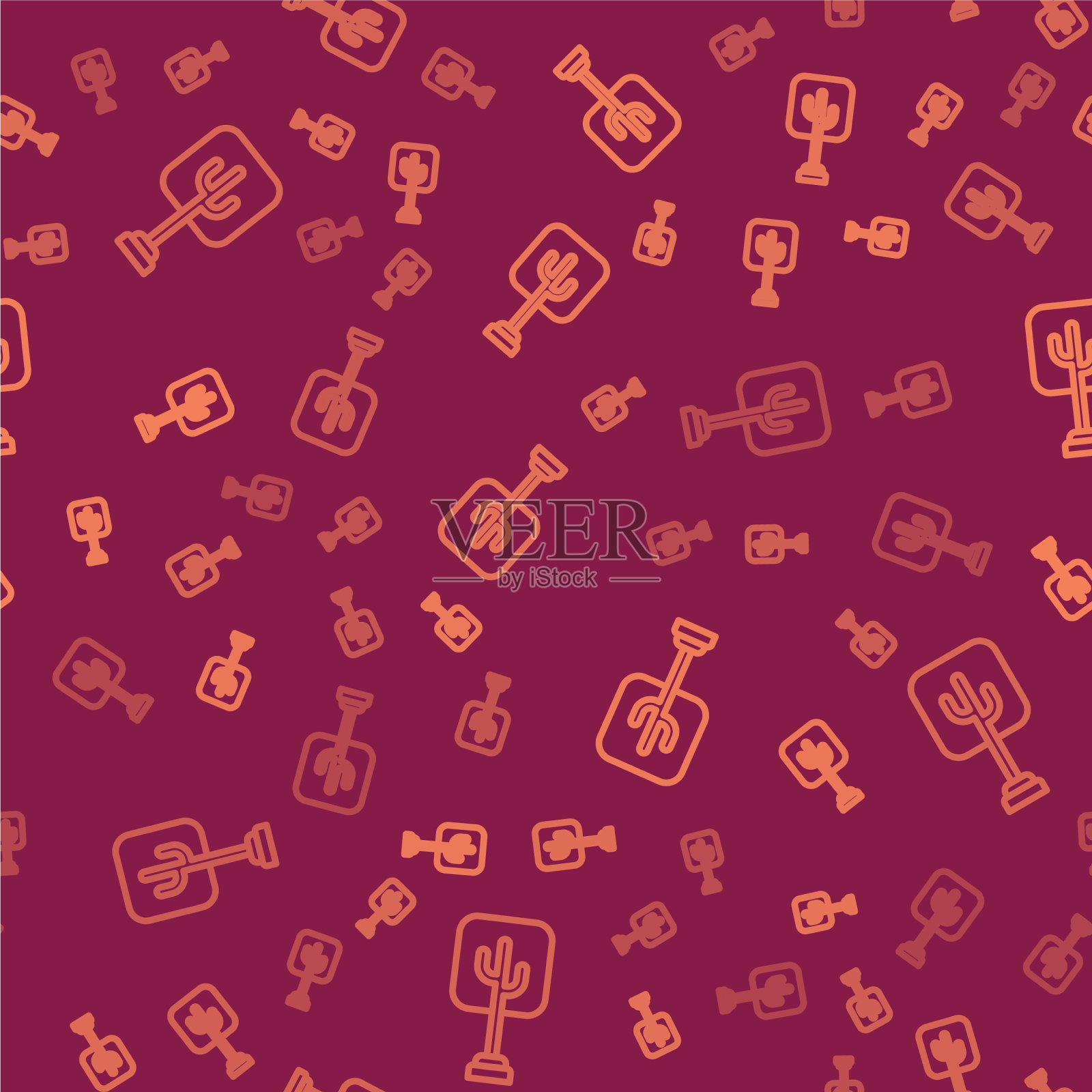 棕色线树图标隔离无缝模式上插画图片素材