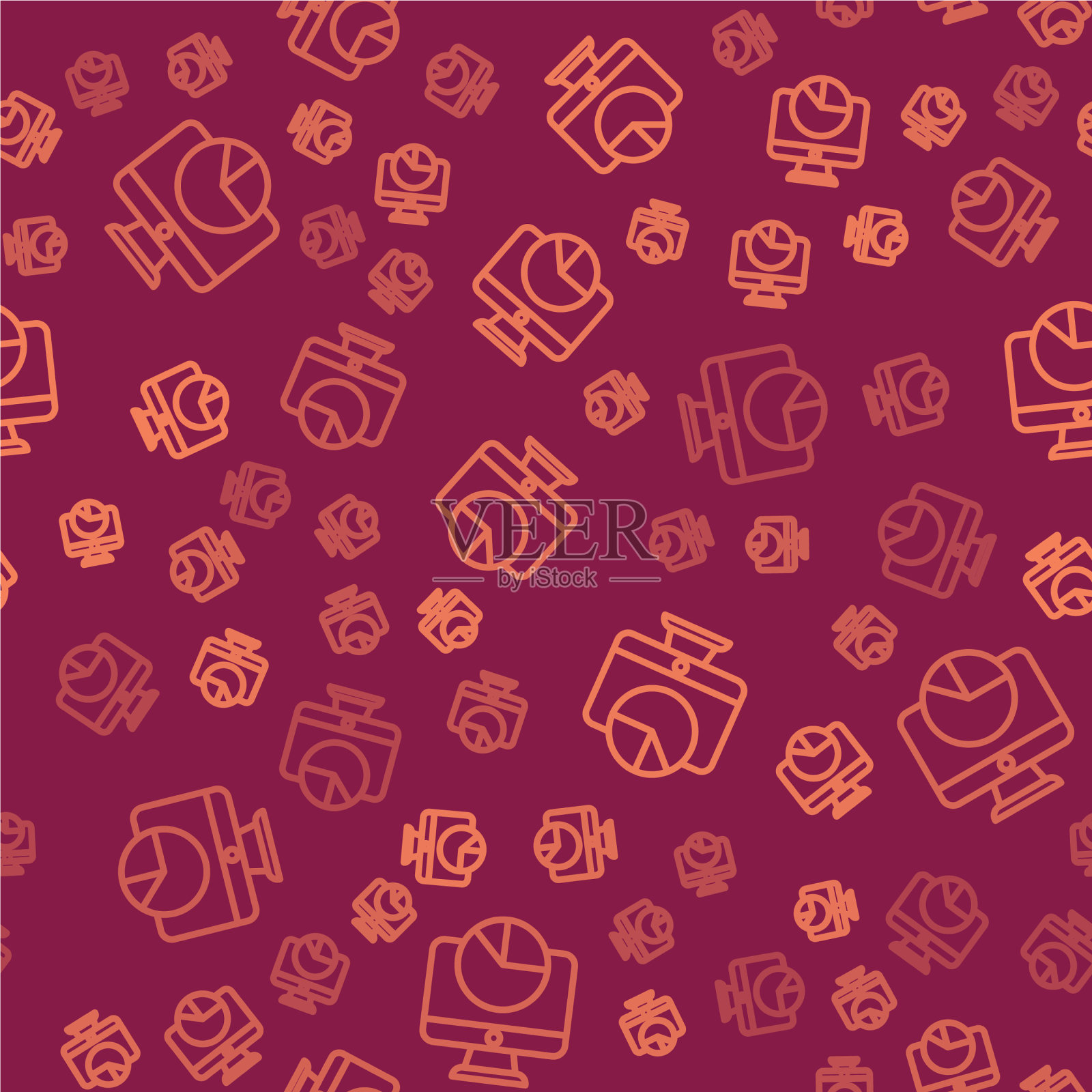 棕色线计算机显示器与图形图表图标插画图片素材