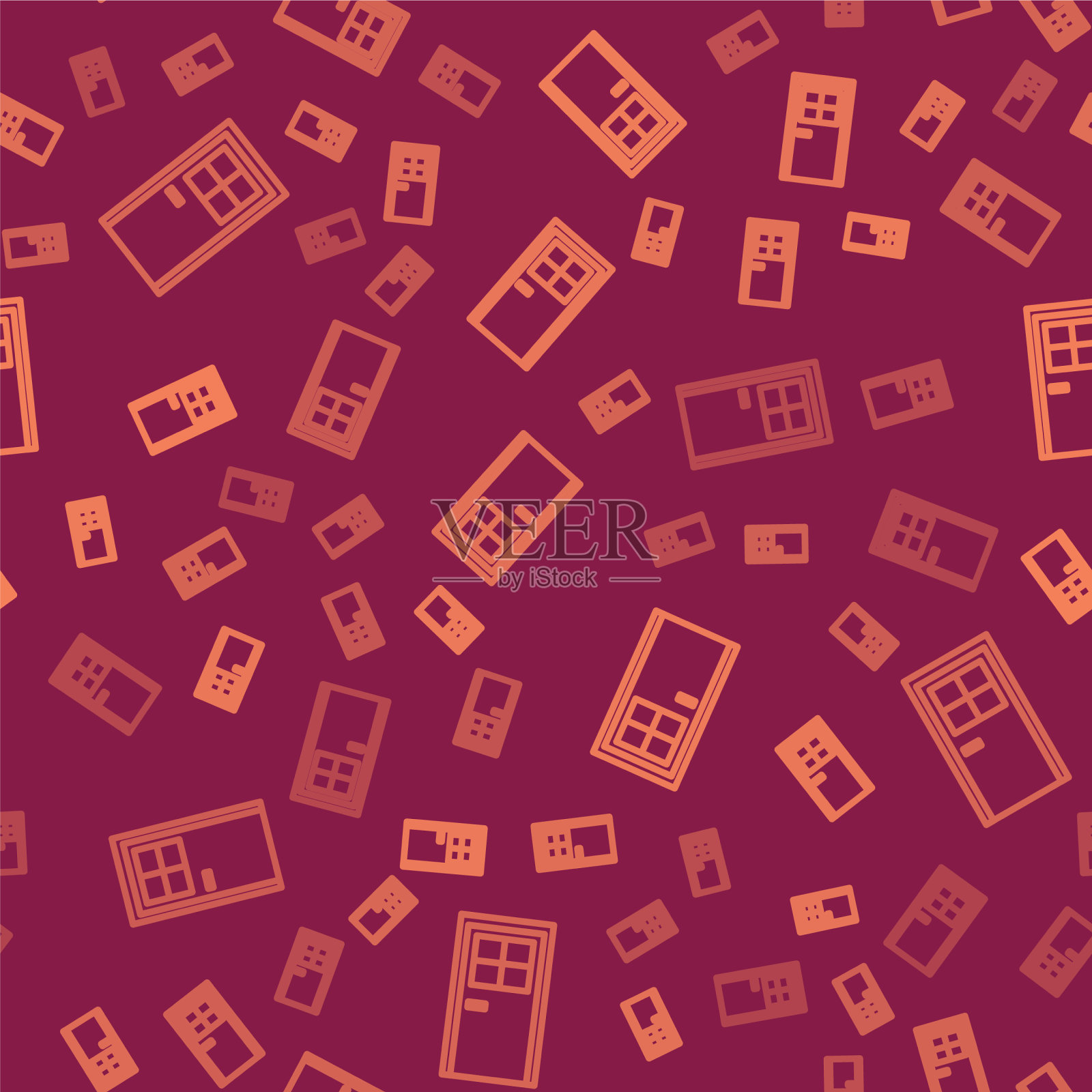 棕色线关闭门图标隔离无缝插画图片素材