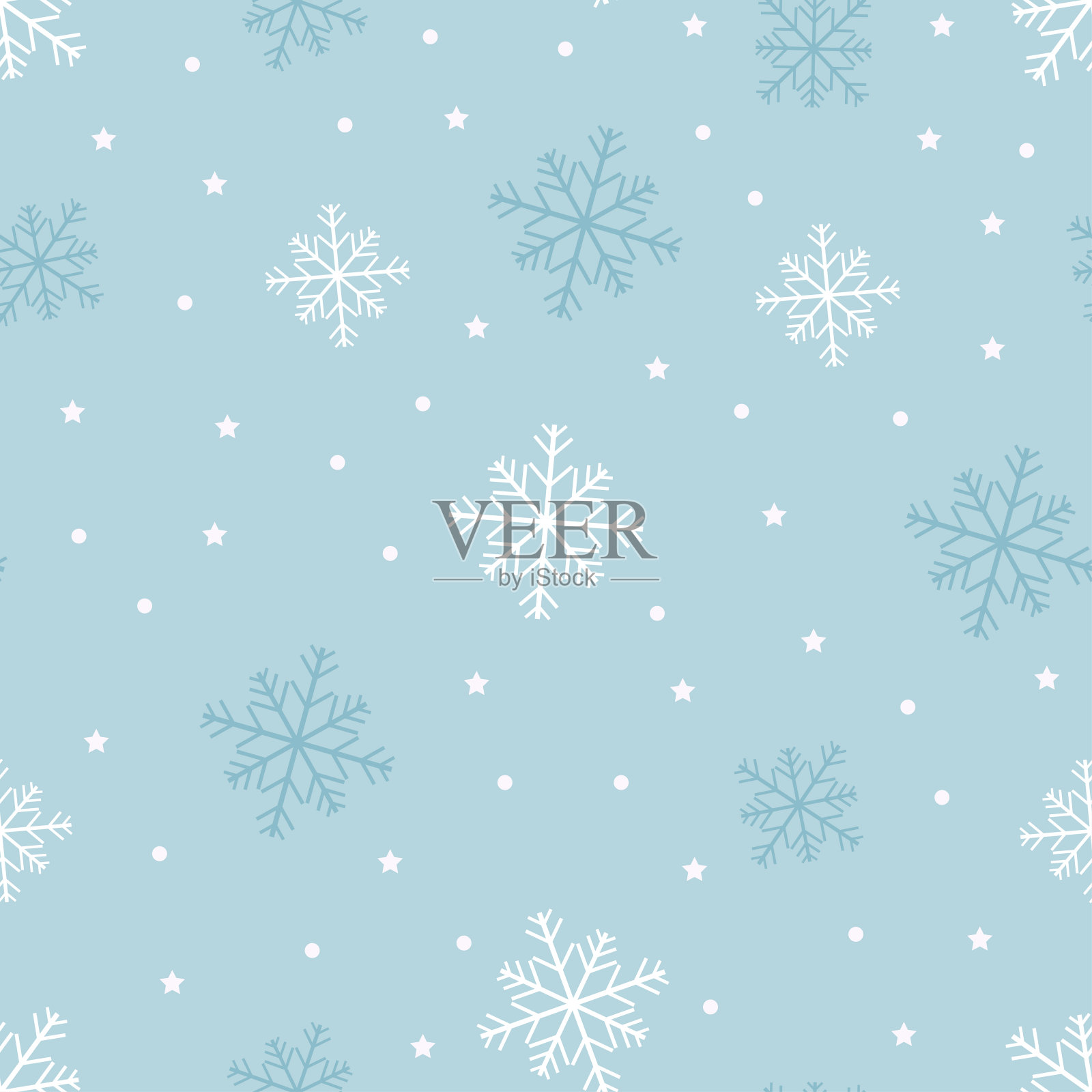 无缝图案寒冷的冬天在圣诞节与可爱的卡通雪花在不同大小的蓝色背景，矢量无缝包装纸或织物插画图片素材