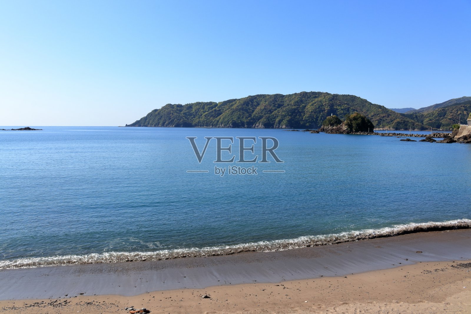 从堤岸眺望大野海滩(高知县中佐镇)照片摄影图片