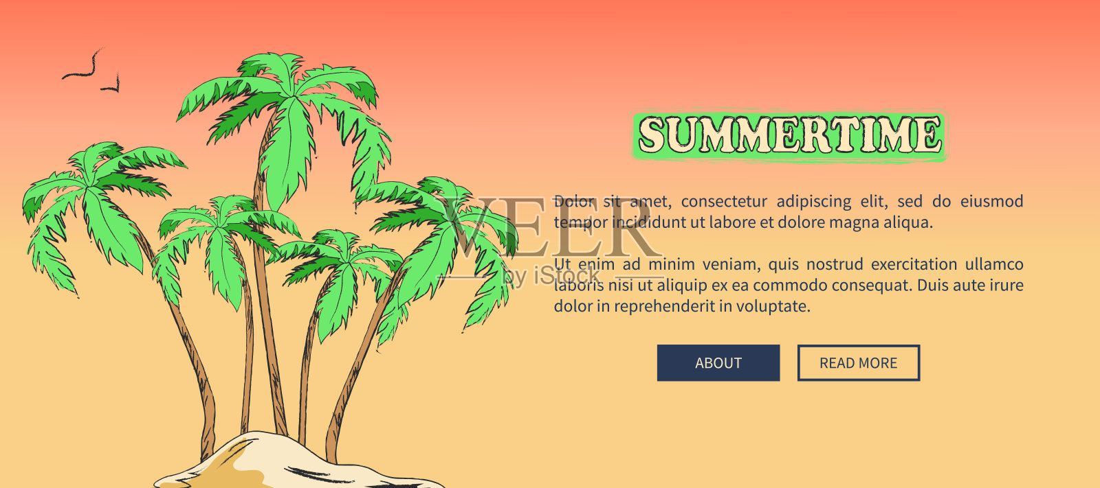 夏季海报描绘的岛屿与棕榈树插画图片素材