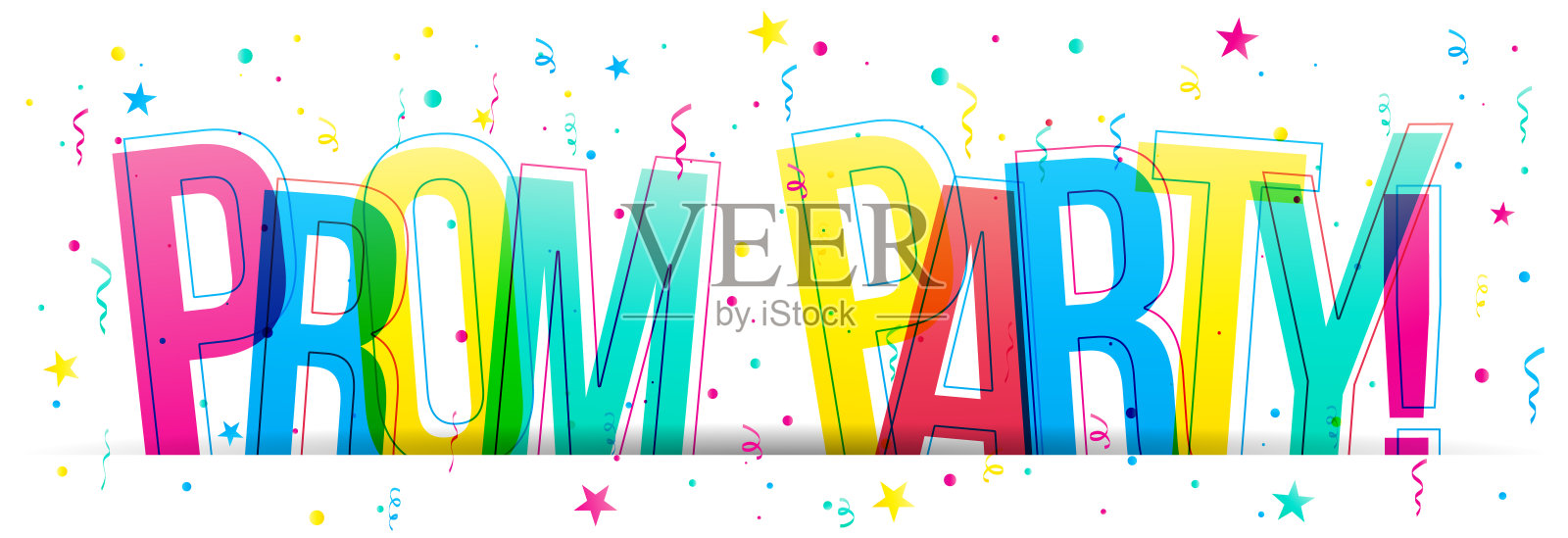 舞会派对!多颜色矢量文本孤立在白色背景。插画图片素材