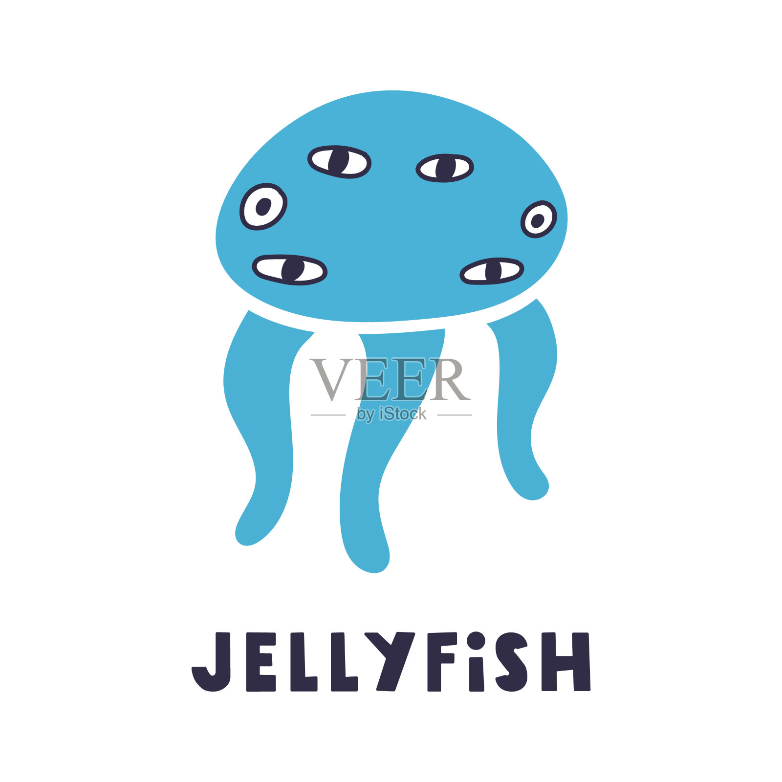 蓝色的水母。插画图片素材