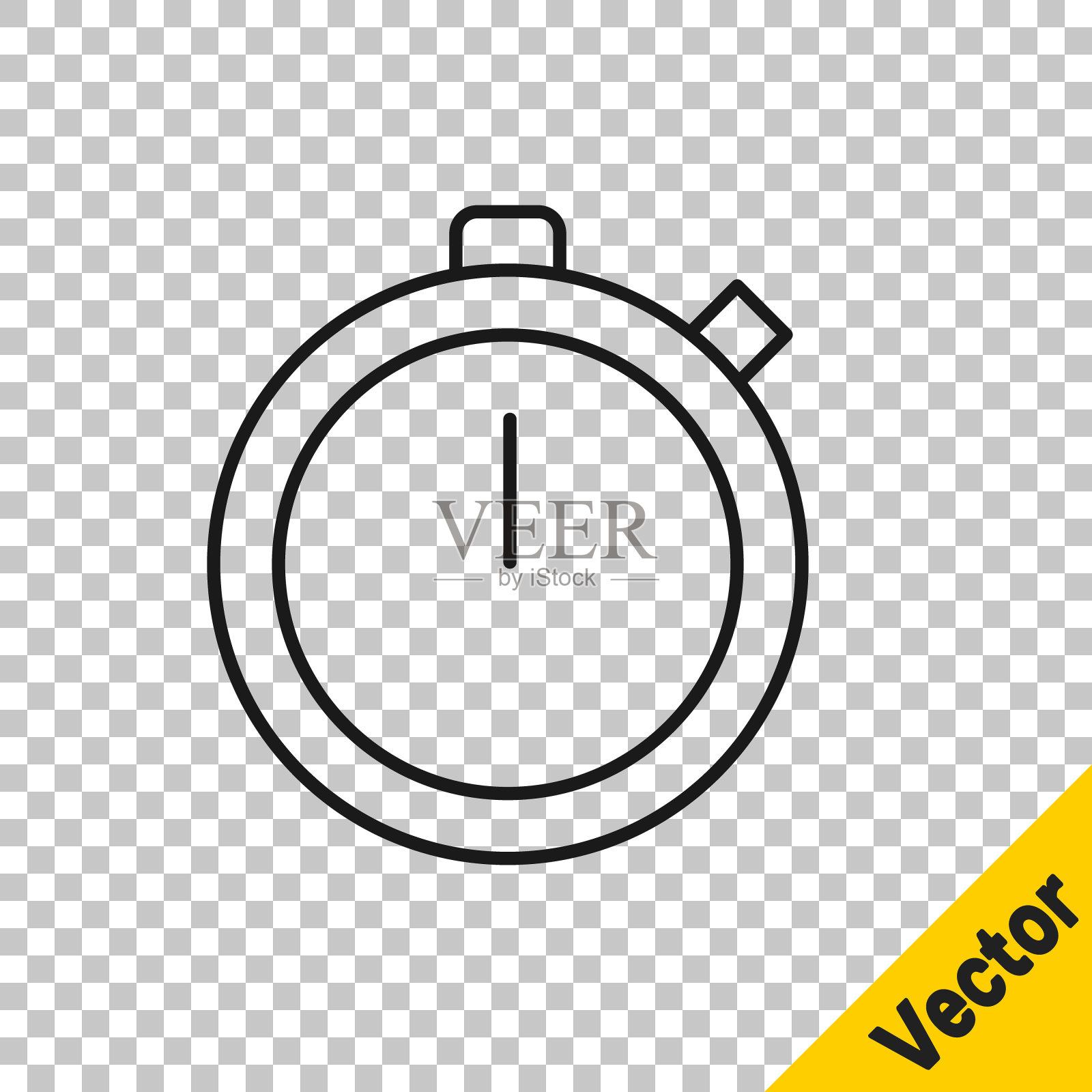 黑线秒表图标隔离在透明的背景上。时间计时器的迹象。天文钟的迹象。矢量图插画图片素材